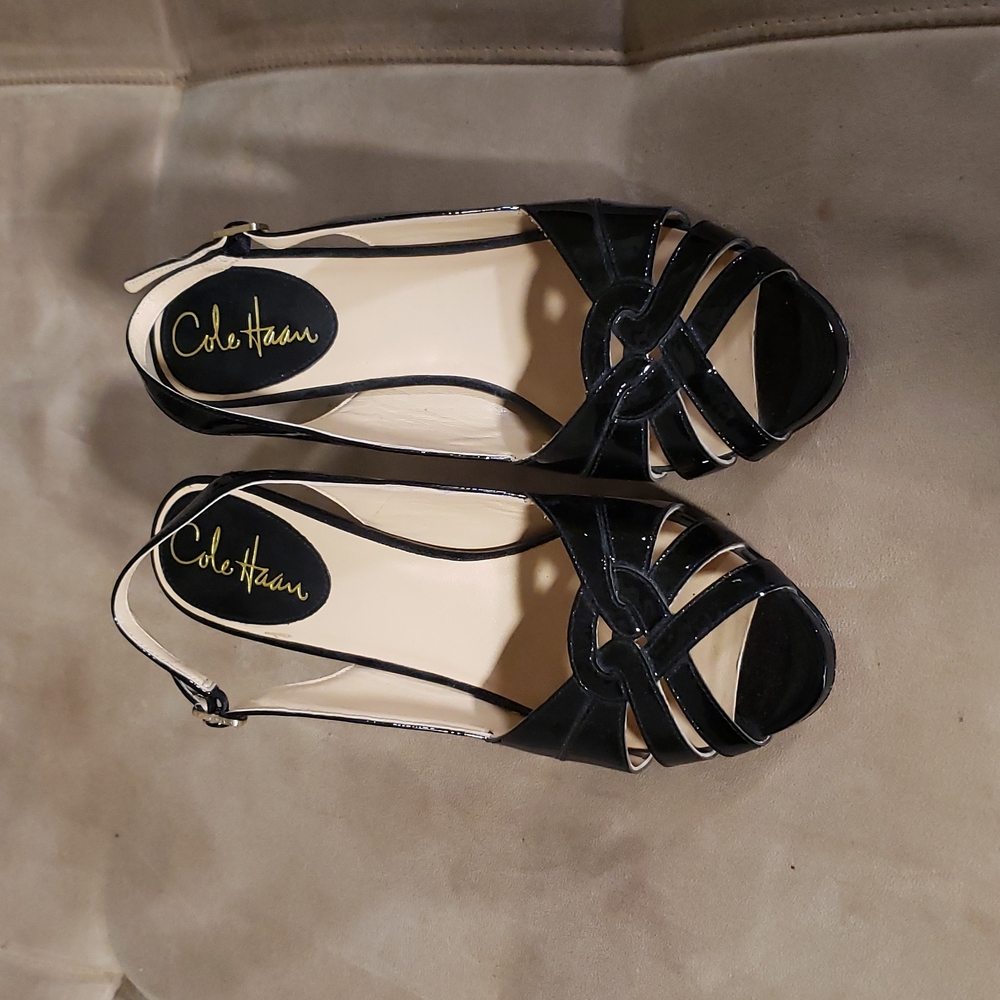 Cole Haan black patent leather slingbacks